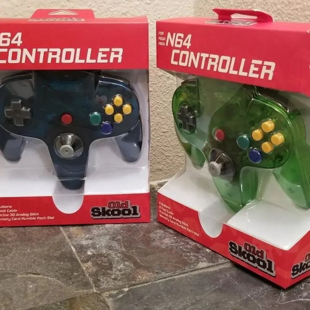2 N64 Controllers - Ice Blue / Turquoise & Jungle Green (NEW) Funtastic OldSkool